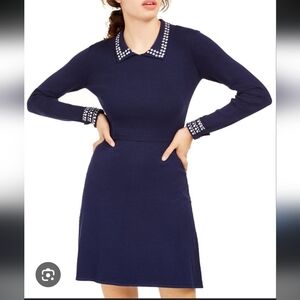 Rosie Harlow Blue Knit Long Sleeve Sweater Dress NWT Studded